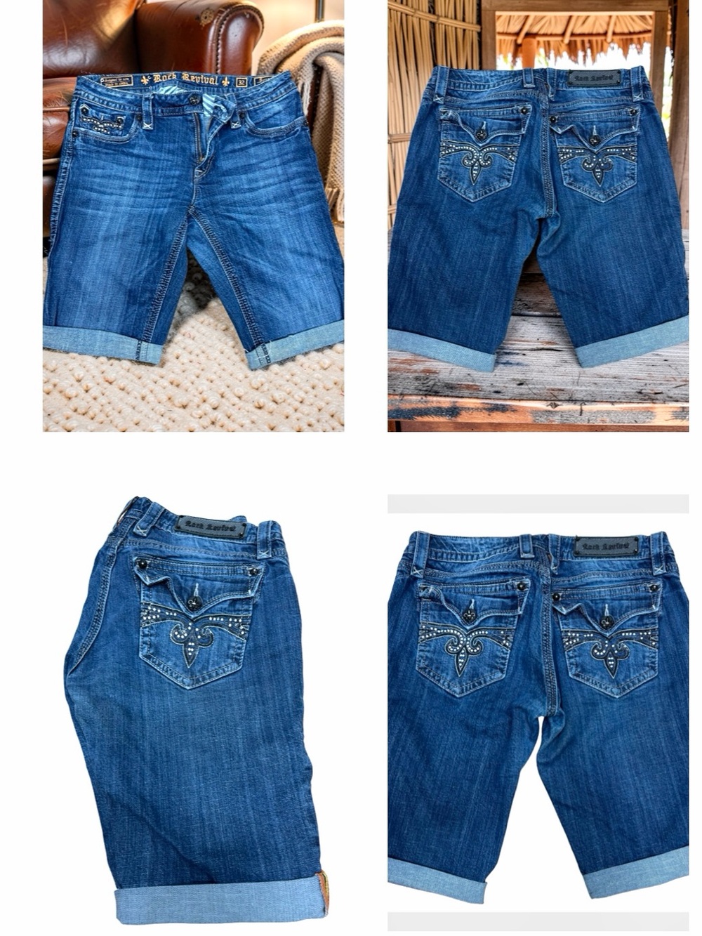 Rock Revival Womens Shorts Sz. 32 Denim Sora Jean Y2K Embellished Distressed(73